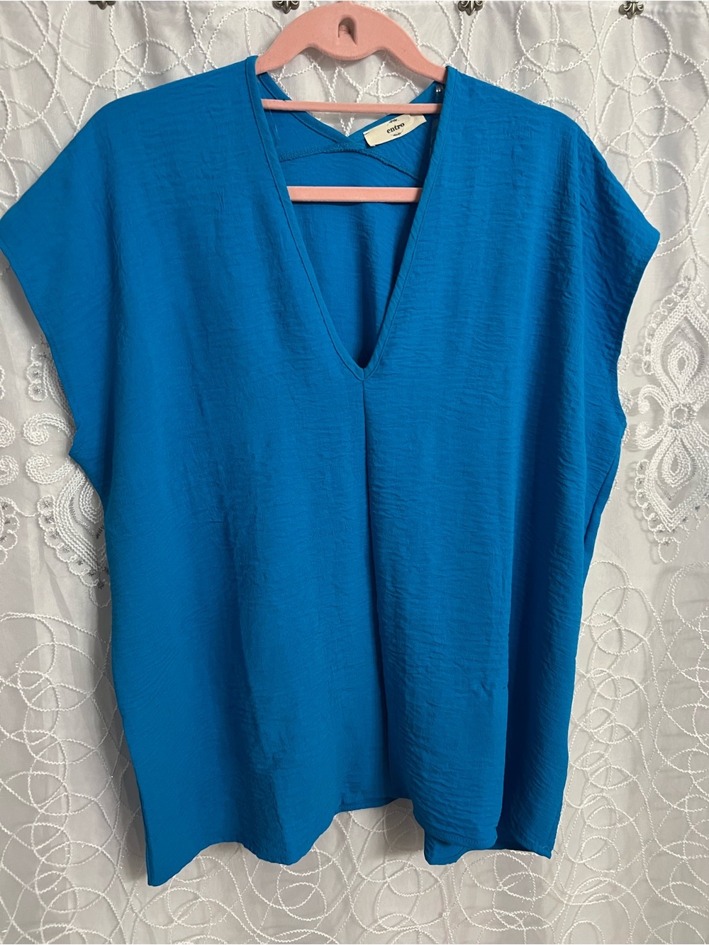 entro Bright Teal V-Neck Relaxed Boxy Tunic New Without Tags